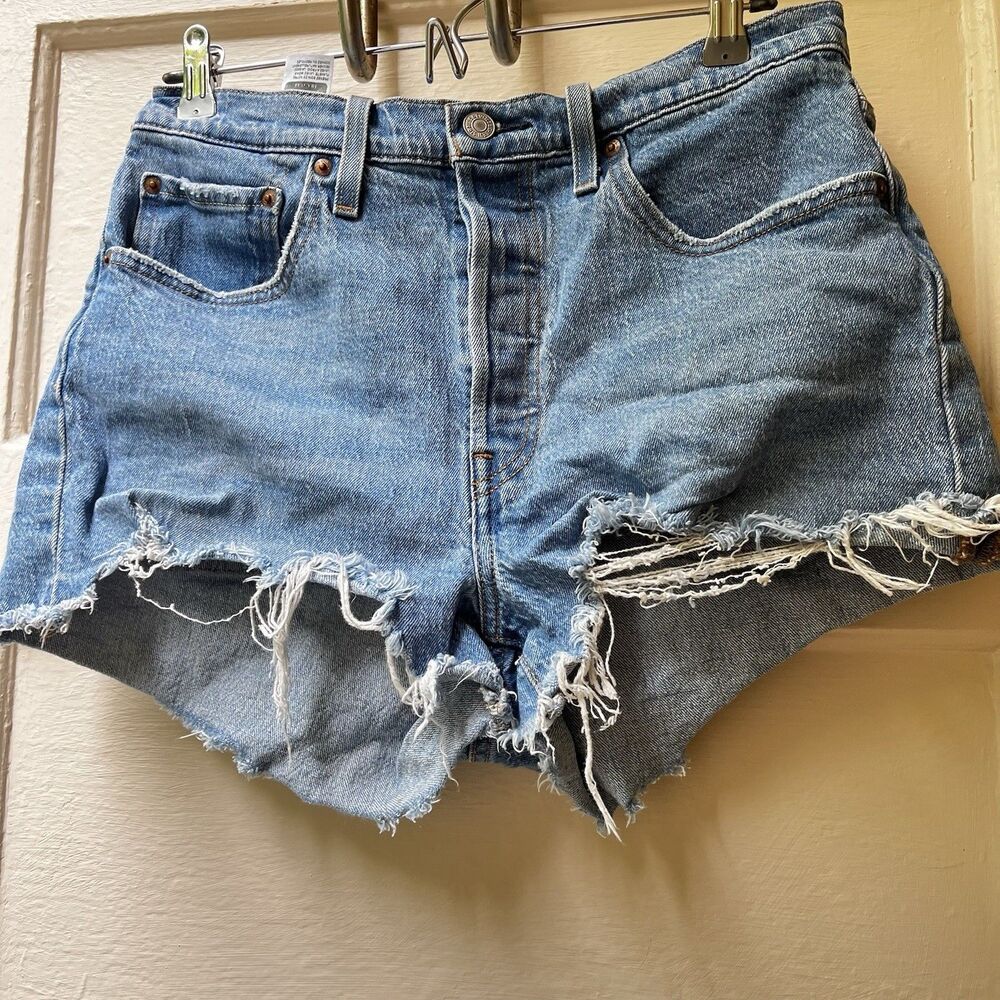 LEVI'S 501 Jean Shorts Womens W30 High Rise Distressed Cut Off Frayed Hem Beach